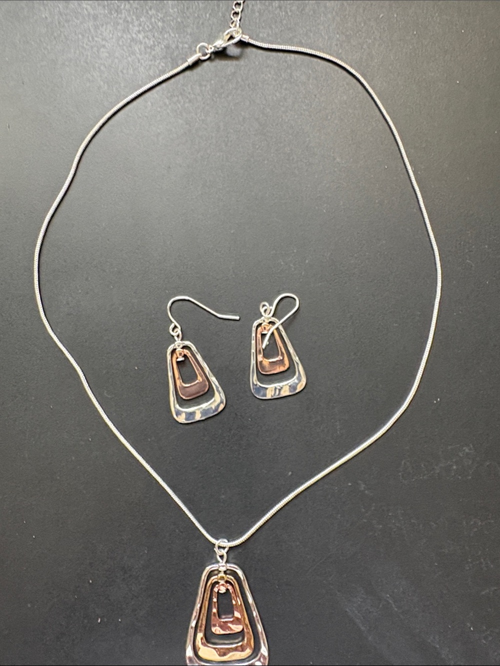 Silver and Rose Gold Layered geometric shape Necklace & Earrings Set
